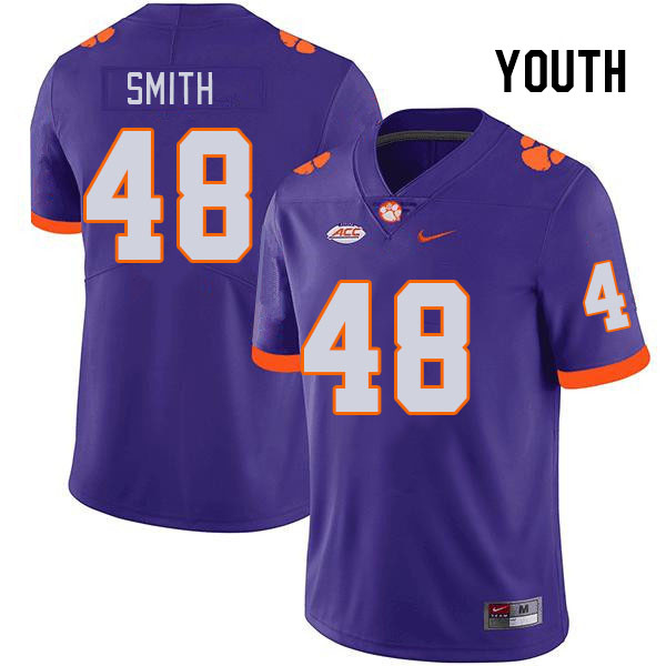 Youth Clemson Tigers Walt Smith #48 College Purple NCAA Authentic Football Stitched Jersey 23PJ30LL